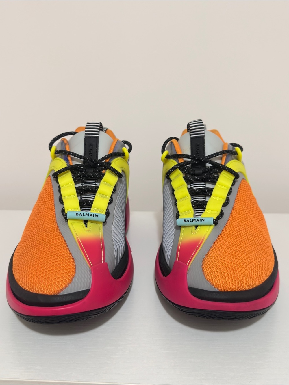 Balmain Orange, Pink & Neon Yellow Runner Sneakers Men US 9